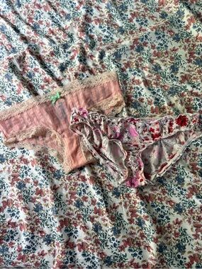 aerie Pink Lace Trim & Floral Bikini Panty Duo
